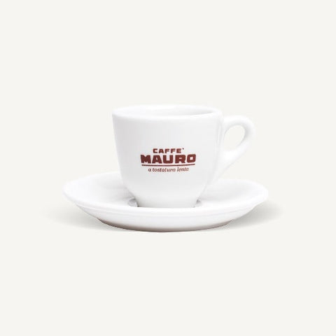 Caffe Mauro 6 Porcelain Double Espresso Cups & Saucers